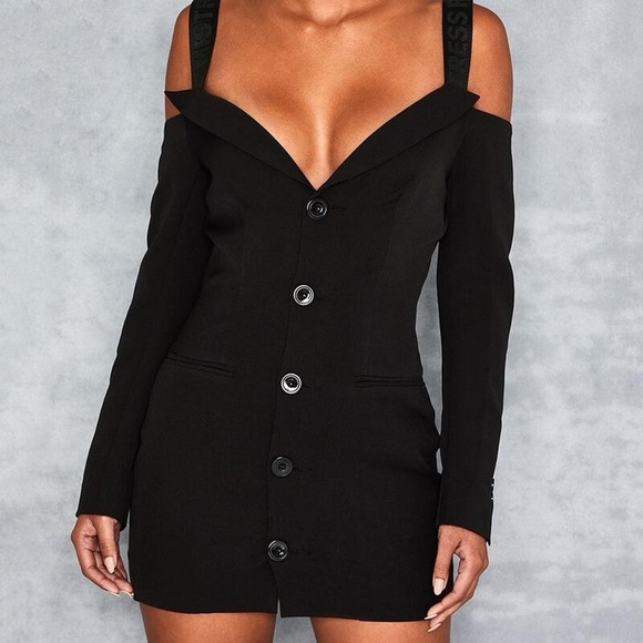 Mistress Rocks Black Crepe Off Shoulder Tux Dress size S - Picture 2 of 7